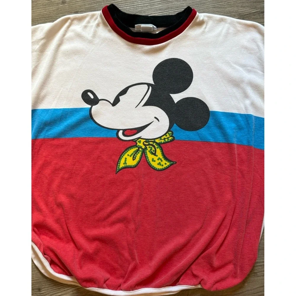 Vintage Disney Mickey Mouse Sunday Comics Shirt USA Color Block Dolman Sleeve L
